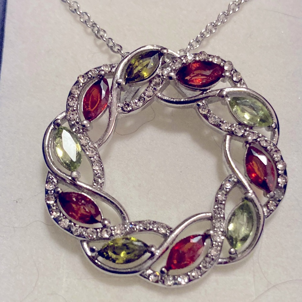 Sterling Silver garnet, peridot, CZ necklace